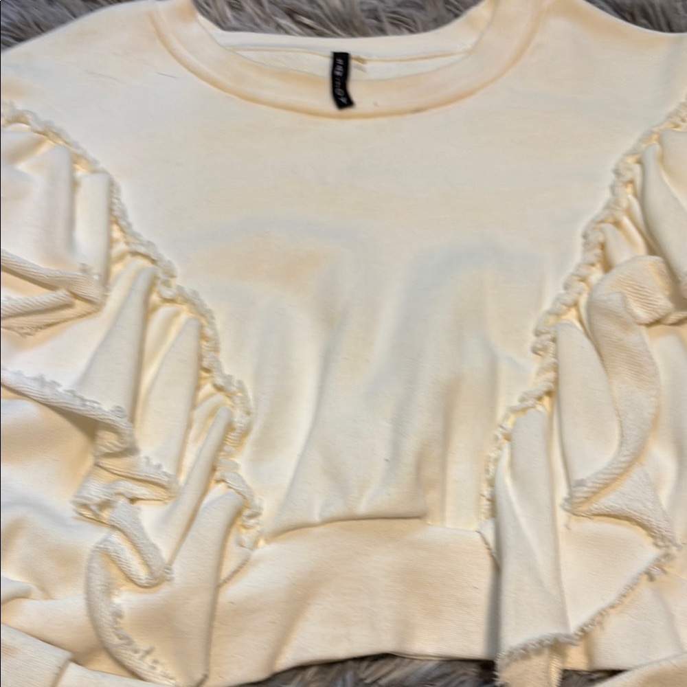 Cream Cropped Ruffled Sweatshirt - Picture 2 of 4